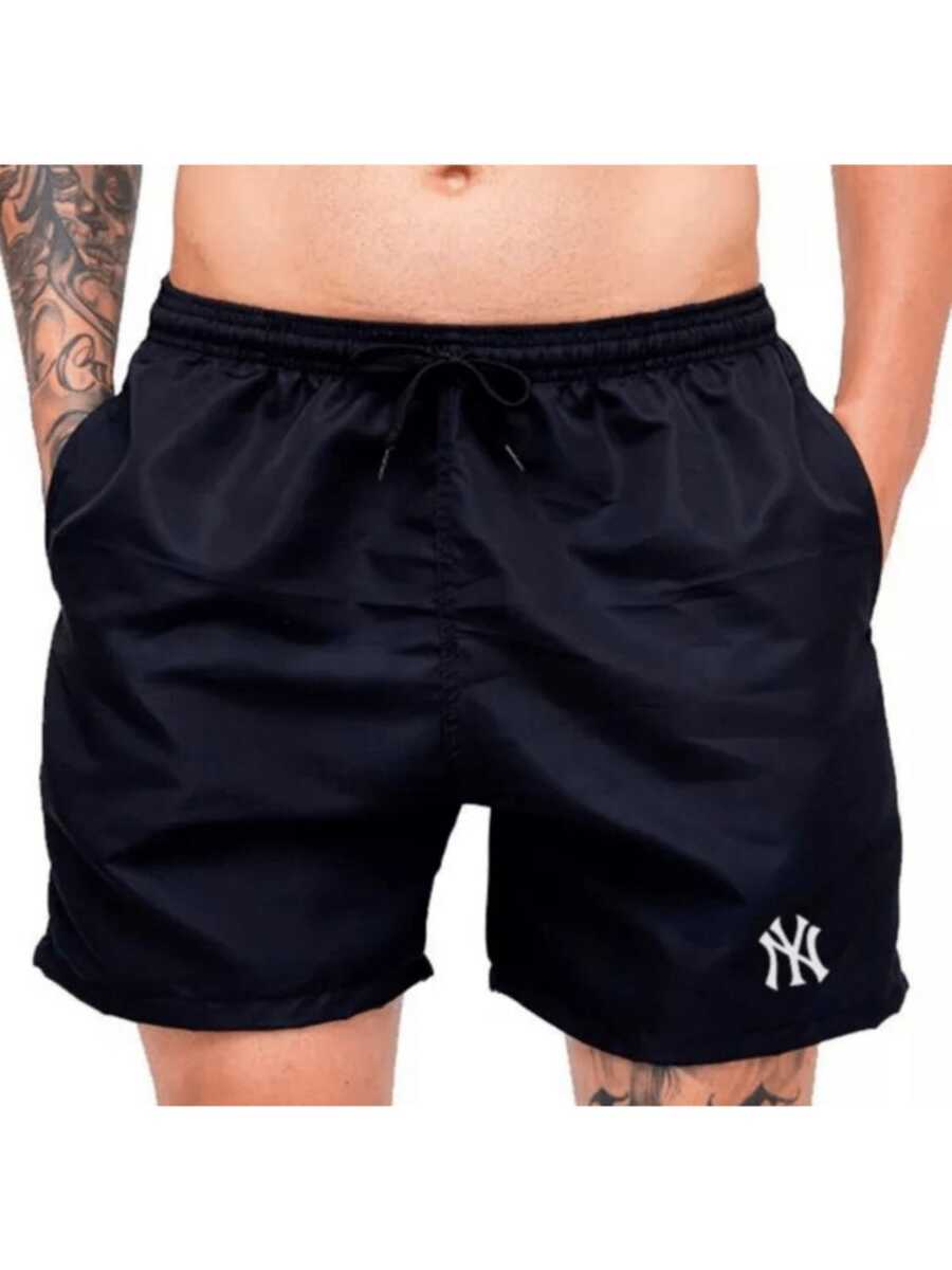Men's Bermuda Shorts New NY Print Shorts Tactel Lightweight Comfortable Various Colors Summer Regular Fit Pocket Drawstring Knot - 黑色 - 查看 1