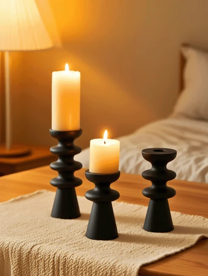 1 件简约黑色圆形烛台，惊喜静谧风格复古熏香高烛台，法式高脚黑色烛台适合家用，小众木制烛盘，适用于家居装饰、厨房餐厅、节日装饰展示、礼品。