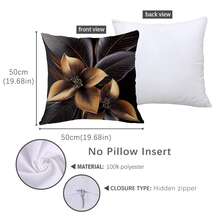 MEMNUN 1 Stück/2 Stück 45*45cm/50*50cm Schwarz & Gold Blumen- und Blattmuster Kissenbezug, Polyester Dekorativer Kissenbezug für Zuhause, Sofa, Schlafzimmer, Auto, geeignet für täglichen Gebrauch oder hochwertige minimalistische Dekoration [einseitig Muster, ohne Kissenfüllung]