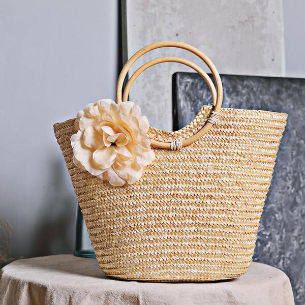 Bolsa Palha Com Alça Com Mão Grande De Fechamento De Zíper
