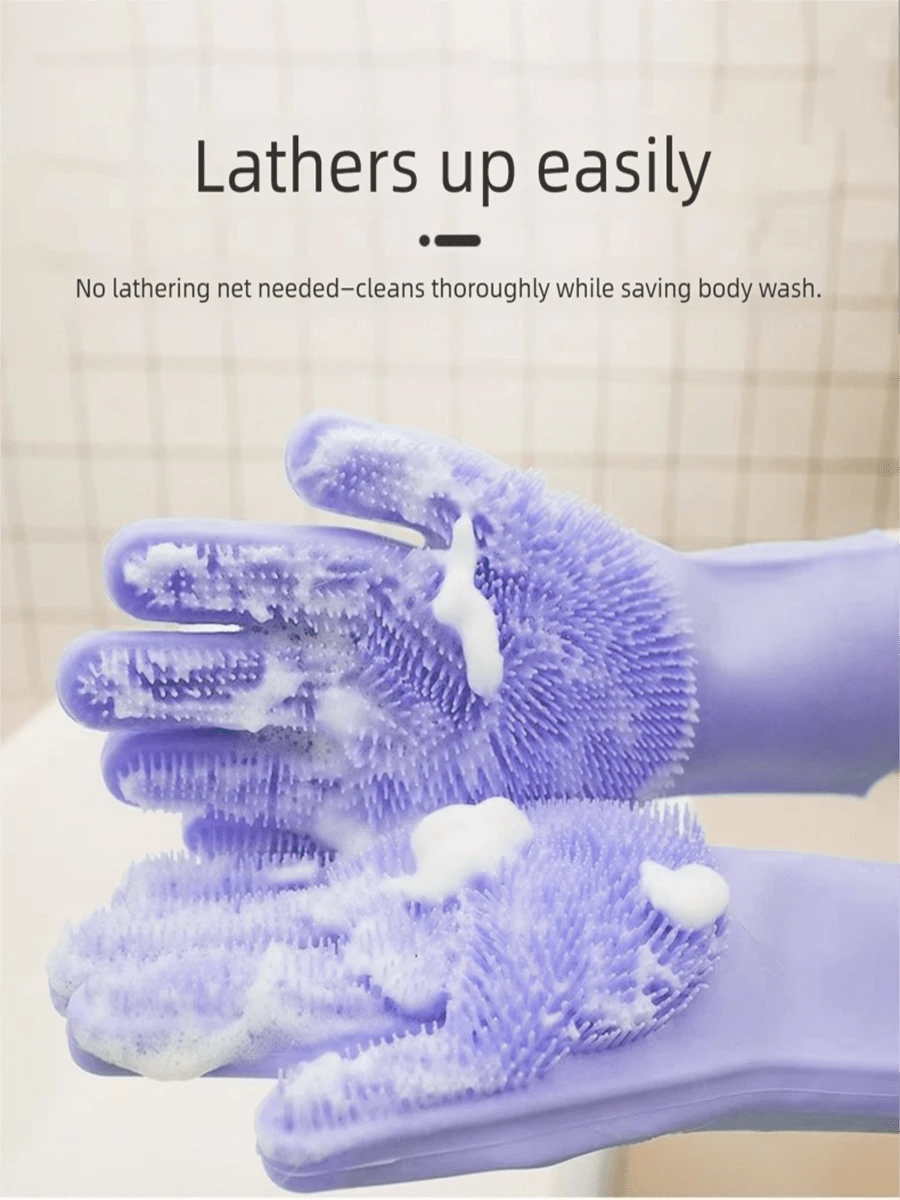 Pet Grooming Gloves - Heat Resistant Silicone Gloves With High-Density Teeth, Enhanced Five Finger Design For Bathing And Massaging Dogs And Cats - Màu tím - Xem 1