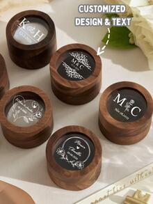 1pc Customized Valentine's Day Wooden Ring Box With Transparent Acrylic Cover, Can Be Used As Earring Box, Double Slot Ring Holder, Velvet Lining, Multiple Colors, Designs And Styles Available, Personalized Engagement Ring Box, Elegant Bridal Gift, Perfect For Storage And Display, Ideal For Proposals, Engagements, Weddings, Anniversaries, Valentine's Day, Mother's Day - Multicolor - View 6