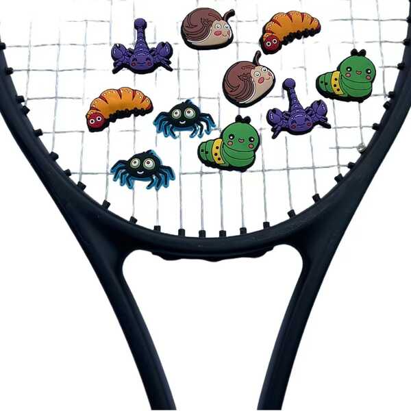 1 قطعة من مصدات الصدمات السيليكونية بتصميم كرتوني لمحبي التنس، بأشكال عشوائية من الحشرات والألماس والكؤوس، مناسبة كإكسسوارات تنس