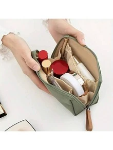 Kompakte Reise-Kosmetiktasche - leichter, tragbarer Reißverschluss-Kosmetikbeutel für Lippenstifte, Handy, Kabel & Essentials, Stoff Unisex Schwarz für täglichen Gebrauch & Unterwegs-Organisation