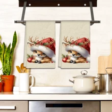 2/4 Pcs Deer Pattern Printed Dish Towels, Christmas Gifts, Christmas Decorations, Super Absorbent Microfiber Modern Towels For Cooking, Baking, Washing Dishes, Cleaning, Hand Towels, Kitchen Decor, Gifts For Neighbors, Mothers, Friends, Housewarming