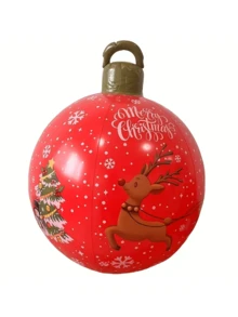 1 pezzo Palla di Natale gonfiabile gigante - Decorazione natalizia in PVC a prova di perdite con disegno di pupazzo di neve e renna, motivo a righe rosse e bianche, adatta per uso interno/esterno, appendibile a parete o albero, decorazioni per feste natalizie, decorazioni natalizie, ornamenti natalizi