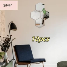 10pcs Hexagon Acrylic 3D Mirror Wall Stickers Self-Adhesive For Living Room Bedroom Decor Wall Decor Home Decor