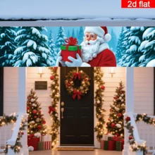 1 pièce Bannière de cour de Noël en polyester, design Père Noël et arbre enneigé, décoration polyvalente pour l'extérieur, le jardin, le porche, la pelouse, convient pour la décoration de Noël, la décoration de la maison, la décoration de fête, la photo et l'arrière-plan photographique.