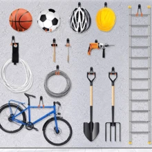 Heavy Duty Steel Garage Hooks - Wall Mount Organizer For Power Tools, Ladders, Bikes & More - Easy Installation, Contemporary Style Storage Solution - Black, Versatile Hanging Hooks | Wallmounted Hooks | Easyinstall Hardware, Hooks For Hanging Stuff,Double Layer Wall Mount Utility Organizer For Mop, Broom, Power Tools, Ladders, Bicycles - Painted Steel Tool Hanger With Heavy Duty Capacity