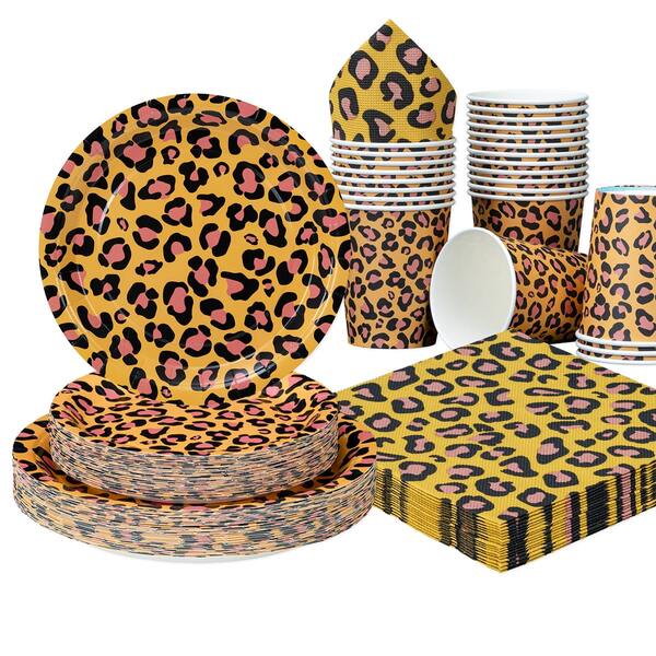 25pcs Disposable Tableware Set, 7"/9" Brown Leopard Print Disposable Paper Plates Party Supplies, Happy Birthday Disposable Plates, Party Decorations, Animal Disposable Party, Birthday Party Gathering, Gift Party, Celebration Event Decorations