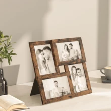 1个4x6英寸彩色照片拼贴相框，1个12x12英寸相框，4件套家庭照片拼贴相框，适合墙面装饰，玻璃面板，可壁挂或桌面摆放，纯黑色 - 彩色 - 查看 3