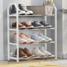 1 pieza Organizador de zapatos de 4 niveles, con diseño minimalista y ahorro de espacio. Cuenta con un marco de metal y estantes de plástico. Diseño montado en la pared que ahorra espacio en el piso. Alta capacidad de peso. No requiere ensamblaje. Fácil de instalar. Ideal para apartamentos pequeños y dormitorios. Perfecto para entradas, salas de estar y dormitorios.