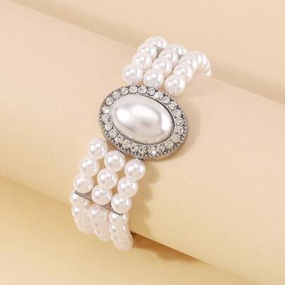 Mydear 1 件优雅珍珠和人造钻石合金手链，适合女性日常佩戴