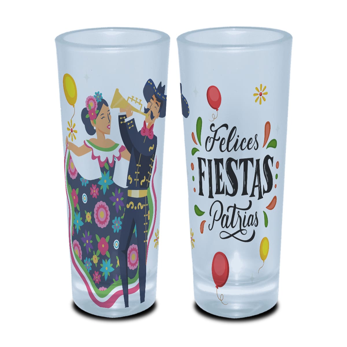 Vaso Tequilero Viva México - Mariachi y baile felices fiestas patrias | 2.5oz / 74 ml - Satinado - Ver 1