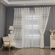 1 pieza Cortina transparente bordada de estilo europeo de lujo, elegante cortina decorativa para ventana de sala de estar/dormitorio, color blanco, translúcida, de alta gama