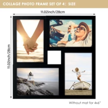 1个4x6英寸彩色照片拼贴相框，1个12x12英寸相框，4件套家庭照片拼贴相框，适合墙面装饰，玻璃面板，可壁挂或桌面摆放，纯黑色 - 彩色 - 查看 7