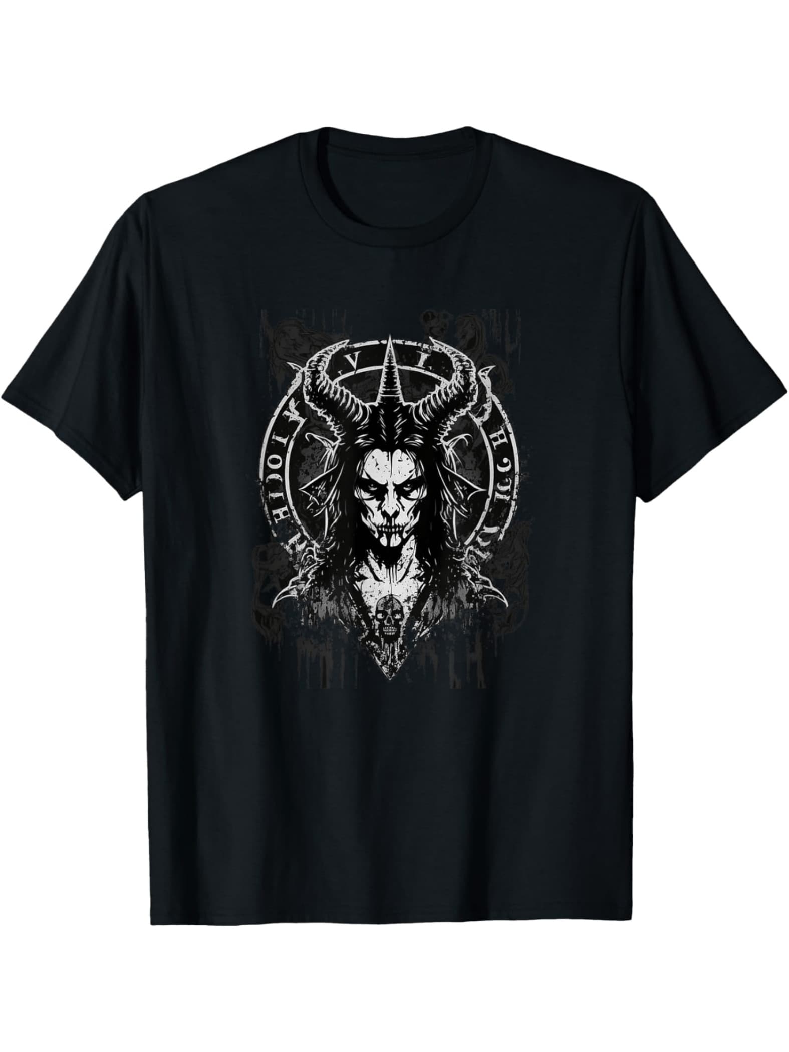 Baphomet Graphic Digital Printed T Shirt 220g 1Pcs Stylish Men's Casual Short Sleeve 100% Cotton Tee Occult Satanic TShirt, Dark Aesthetic Gothic Fashion Style - Black - View 1