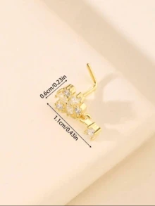 One Fashionable L-Shaped Small-Sized Pierced Heart-Shaped White Zirconia Pendant With Water Droplet Decoration, For Women. It Is A Nose Accessory.