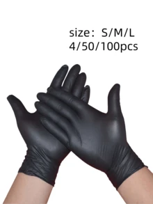 4/50/100 paquets de gants jetables en nitrile noirs pour la peinture, l'artisanat, le nettoyage et la manipulation des aliments, les soins de beauté et des ongles - Produits d'entretien ménager essentiels (sans boîte)