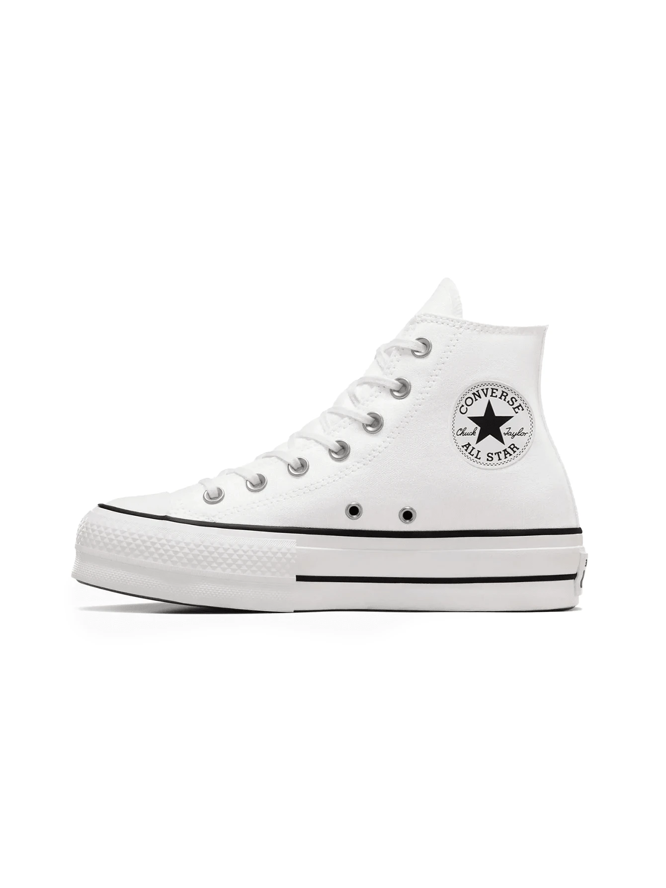 Converse 厚底高帮帆布运动鞋 双层鞋底 系带 标志性星星脚踝贴片 560846C - 白色 - 查看 1