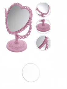 Este espelho de maquiagem em formato de coração possui um espelho de dupla face com estilo vintage e um suporte giratório. É perfeito para maquiagem, para meninas, mulheres, festas de beleza e spas. Este adorável espelho de princesa em formato de coração é ideal para colocar em uma mesa. Este espelho de mesa giratório de dupla face com suporte é uma excelente opção para decorar o quarto de uma menina e também um ótimo presente para familiares e amigos no Halloween e no Natal.
