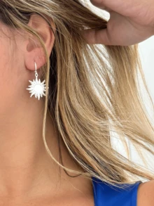 925 Silver Semi-Jewelry Sun Hoop Earring - Bạc - Xem 2