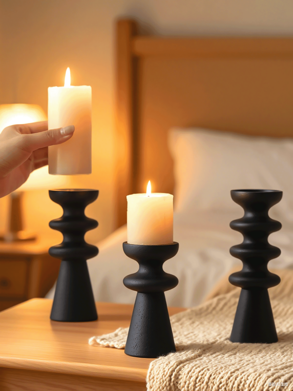 1pc Simple Black Circle Candle Holder, Surprised Quiet Style Retro Incense High Candle Holder, French High-Foot Black Candlestick For Home Use, Niche Wooden Candle Tray, Suitable For Home Decoration, Kitchen Dining Room, Holiday Decoration Display, Gift.