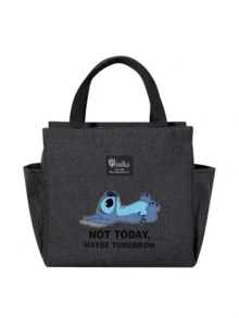 Adorable bolsa de almuerzo aislada con diseño de Stitch - Portador térmico de alimentos de doble bolsillo con grueso papel de aluminio, mantiene las comidas calientes para la escuela, de vuelta a la escuela, útiles escolares, oficina y actividades al aire libre | Colección