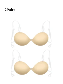 زوج/زوجان من صدريات لاصقة بتصميم رفع وتكثيف قابلة لإعادة الاستخدام بدون أشرطة وظهر مكشوف، مثالية للفساتين السهرة وفساتين الزفاف