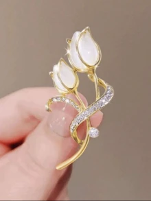 1PC Premium Anti-Cat's Eye Tulip Brooch Women's Luxury Ethos Corsage Delicate All-In-One Suit Bag Accessory Pin - The Perfect Gift Christmas