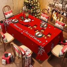 1/20 pièces Nappe de Noël, Nappe avec motif de renne tirant le Père Noël, Nappe d'hiver, Nappe rectangulaire, Convient pour les fêtes à thème, la décoration de la maison, l'utilisation intérieure et extérieure, la décoration de Noël, cadeau de Nouvel An, haute qualité