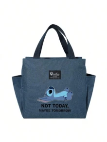 Adorable bolsa de almuerzo aislada con diseño de Stitch - Portador térmico de alimentos de doble bolsillo con grueso papel de aluminio, mantiene las comidas calientes para la escuela, de vuelta a la escuela, útiles escolares, oficina y actividades al aire libre | Colección