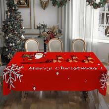 1/20 pièces Nappe de Noël, Nappe avec motif de renne tirant le Père Noël, Nappe d'hiver, Nappe rectangulaire, Convient pour les fêtes à thème, la décoration de la maison, l'utilisation intérieure et extérieure, la décoration de Noël, cadeau de Nouvel An, haute qualité