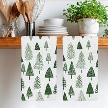 2pcs Christmas Winter Minimalist Christmas Tree & Pine Pattern Kitchen Towels, Soft Polyester Material Dish Cloths, Suitable For Kitchen Decor, Kitchen Cleaning, Holiday Party Decoration, Kitchen & Bathroom Essentials, Home Decor, Housewarming Gift