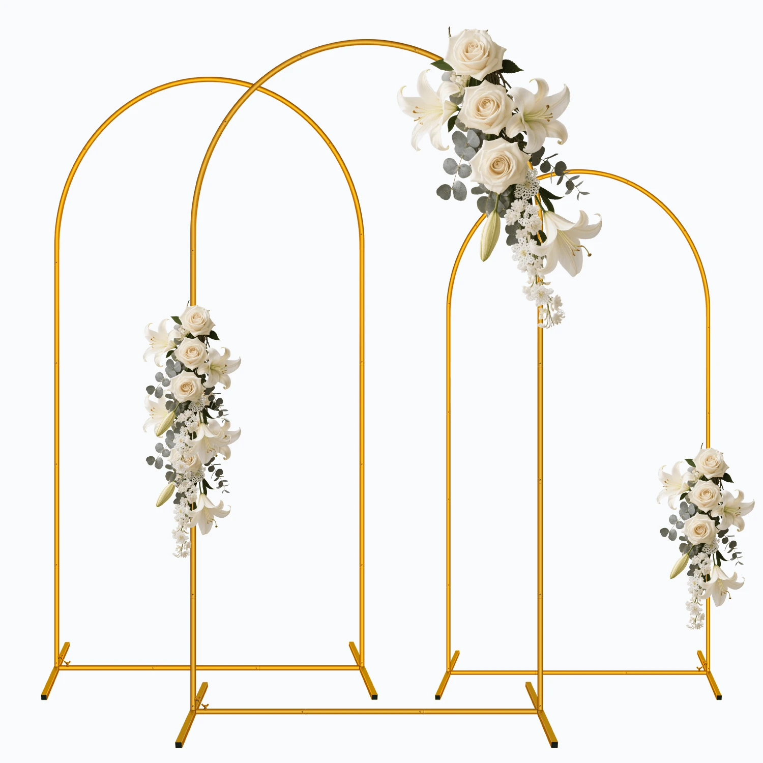 3Pack Metal Arch Backdrop Stand(7.2FT/6.6FT/6FT), Decorative Balloon Arch Stand, Easy Assembly Gold Wedding Arch, Stable Backdrop Arch Stand For Wedding Ceremony, Birthday Party, Baby Shower - 金色 - 查看 1