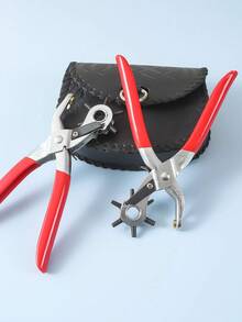 1 PIEZA - Herramienta de perforación de cuero sintético resistente - 6 aberturas ajustables, perforadora de cuero profesional, diseño de agarre ergonómico, adecuada para cinturones, carteras y bolsos - Construcción de metal pesado, precisión y durabilidad, suministros para trabajar el cuero, equipo para hacer cinturones, perforadora de carteras