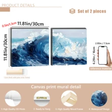 1 قطعة لوحة جداريّة فنّيّة تجريديّة ذات موجة زرقاء - لوحة جداريّة مطبوعة ذات موضوع المُحيط، تصميم موجة كبير حركي، بأسلوب الرسم بالألوان الزيتيّة لموجة البحر، طباعة صيفيّة، مثاليّة لاستخدام في ديكور غرفة المعيشة أو النوم أو الممر، ديكور غرفة المعيشة | فن جداري تجريدي | لوحة فنيّة منقوشة، ديكور فني جداري، مع إطار أو بدونه