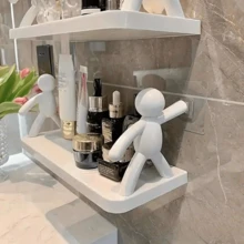 1 Modern Plastic Wall Mounted Shelf With Humanoid Pattern, Suitable For Kitchen Or Bathroom Storage, Shelf 1 Cute White Statue Wall Mounted Storage Shelf - No Drilling Required, Perfect For Bathroom And Kitchen Organization, Cosmetics Shelf, Room Decoration, Stylish And Practical Design, Bathroom Storage And Organizer Back To School