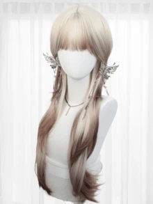 Ombre Blonde To Brown Multi - Level Long Straight Wig With Bangs - Heat Resistant Synthetic Hair For Women Fashion Cosplay Halloween Christmas Party Daily Wear - Brown Highlight - View 3
