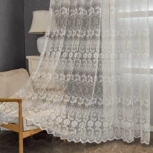 1 pieza Cortina transparente bordada de estilo europeo de lujo, elegante cortina decorativa para ventana de sala de estar/dormitorio, color blanco, translúcida, de alta gama