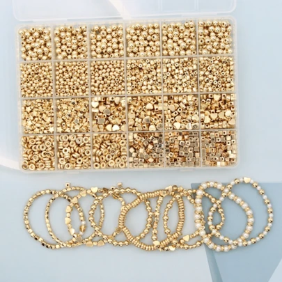 3800颗4-7毫米心形五角星隔珠，亚克力材质，24格盒装，适用于DIY手链、项链、首饰制作，适合初学者和专业人士，装饰珠子