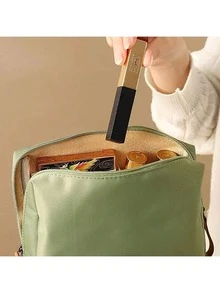 Kompakte Reise-Kosmetiktasche - leichter, tragbarer Reißverschluss-Kosmetikbeutel für Lippenstifte, Handy, Kabel & Essentials, Stoff Unisex Schwarz für täglichen Gebrauch & Unterwegs-Organisation