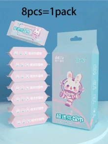8/16/32/64pcs Portable Travel Mini Wet Wipes Pack, Cartoon Cute Travel Wet Wipes, Detachable Cleaning Wet Wipes For Home And Travel - Multicolor - View 9