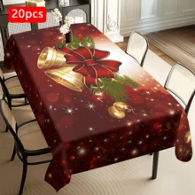 1/20 piezas Mantel de Navidad, Mantel con hermoso patrón de campanas y lazos, Mantel de invierno, Mantel rectangular, Adecuado para fiestas temáticas, Decoración del hogar, Apto para uso interior y exterior, Decoración navideña, Regalo de Año Nuevo, Alta calidad - Multicolor - Ver 14