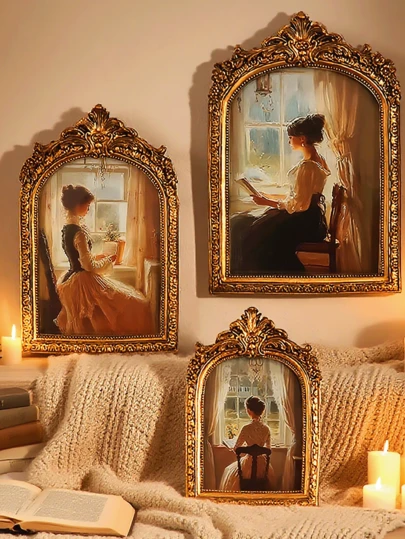 2 Europese vintage hars fotolijsten - Elegante woondecoratie hangende ornamenten - Luxe reliëfdecoraties - Geschikt voor literaire en lichtthema-interieurs - Modieuze woonaccessoires als cadeau