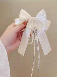 1pc Bow Hair Clip With Pearl Pendant, Elegant Lady's Hair Accessory Suitable For Daily Wear, Literary & Feminine Style, Exquisite Gift For Loved Ones, Multi-Purpose Hair Clip For Daily & Special Occasions, Claw Clips, Hair Claws, Hair Slide, Hair Barrettes