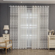 1 pieza Cortina transparente bordada de estilo europeo de lujo, elegante cortina decorativa para ventana de sala de estar/dormitorio, color blanco, translúcida, de alta gama