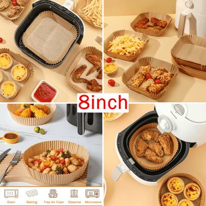 200PCS-20cm X 20cm (8 Inch) Precut Air Fryer Parchment Paper Liners - For Ideally Fits All 6-8 Quart Air Fryer Models (, Cosori, Etc.).- Non-Stick, Ea