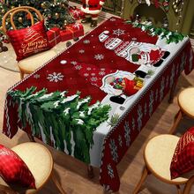 1/20 Stücke Weihnachtstischdecke, Weihnachts-Zwerg und Schneeflocken Design Tischdecke - maschinell hergestellt aus Polyester, rechteckige festliche Dekoration, geeignet für Familienfeiern, Küchen und Feiertags-Zusammenkünfte, pflegeleichter Stoff, Weihnachtstischdekoration, Heimdekoration - Verschiedenfarbig - Übersicht 2