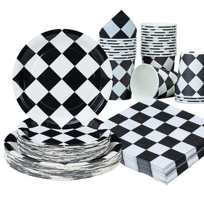 25pcs Disposable Tableware Set, 7"/9" Checkered Disposable Paper Plates For Party, Happy Birthday Disposable Plates, Party Decorations, Animal Disposable Party, Birthday Party Gathering, Gift Party, Celebration Event Decorations